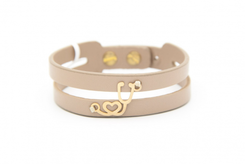 دستبند چرم و طلا طرح فانتزی گوشی پزشک کد FA061