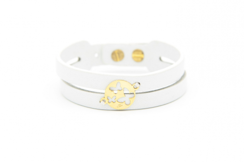 دستبند چرم و طلا طرح پروانه کد AN047
