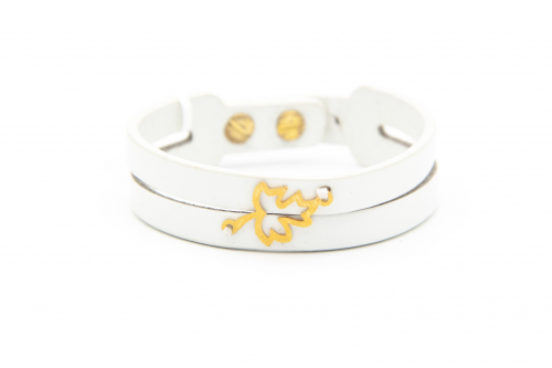 دستبند چرم و طلا طرح برگ چنار کد PL032 کوچک