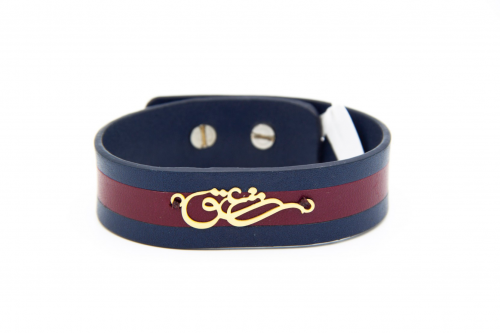 دستبند چرم و طلا طرح کلمه "عشق" کد TX015