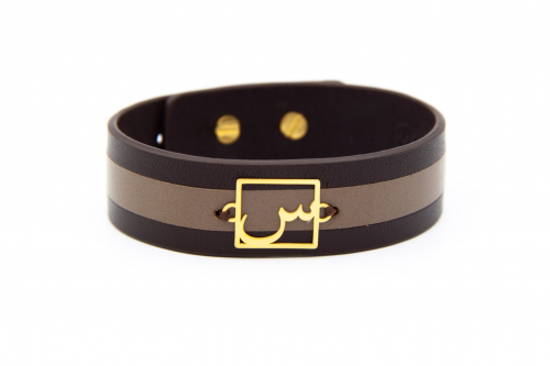 دستبند چرم و طلا طرح الفبایی حرف "س" کد AL015