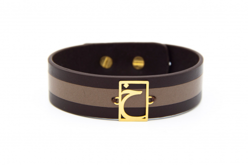 دستبند چرم و طلا طرح الفبایی حرف "خ" کد AL009