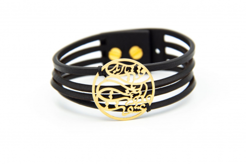 دستبند چرم و طلا طرح نوشته "عشق است و ..." کد TX018