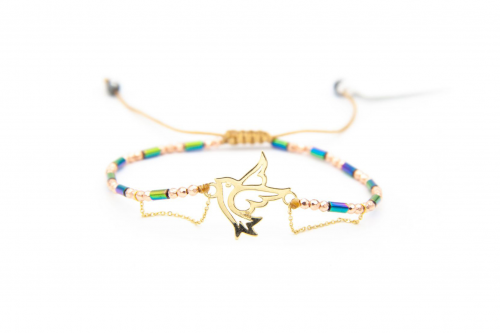 دستبند طلا طرح پرنده با زنجیر و سنگ حدید کد S182