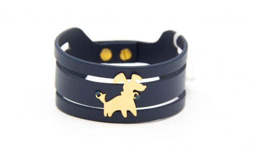 دستبند چرم و طلا طرح سگ کد AN058
