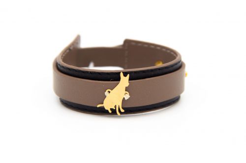 دستبند چرم و طلا طرح سگ کد AN059