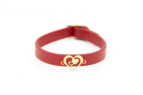 دستبند چرم و طلا طرح قلب کد HA014