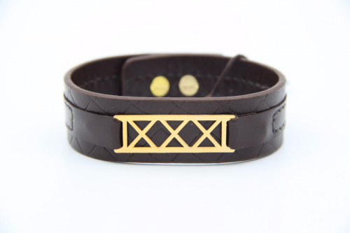 دستبند چرم و طلا طرح کلاسیک فرم هندسی کد OT056