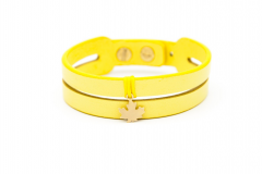 دستبند چرم و طلا طرح برگ افرا کد PL056