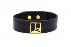 دستبند چرم و طلا طرح الفبایی حرف "ط" کد AL019