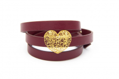 دستبند چرم و طلا فیوژن طرح قلب کد HA041