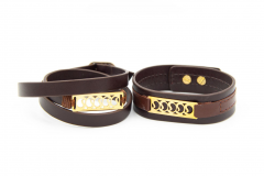 ست دستبند چرم و طلا طرح کلاسیک برگ کد OT025P