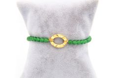 دستبند طلا فرم بیضی طرح کریستالی و سنگ عقیق سبز کد S246