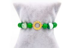 دستبند طلا فرم حلقه طرح سنگریزه و سنگ عقیق سبز زمردی کد S250