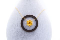 گردنبند طلا طرح گل فیوژن و چرم کد PL068