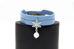 دستبند چرم و نقره طرح دانه برف و سنگ آکوامارین کد SL014