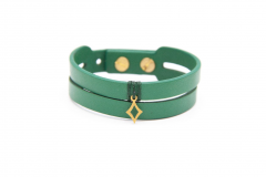 دستبند چرم و طلا طرح لوزی کد FA106