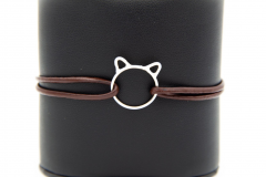 دستبند چرم و نقره مفتولی طرح گربه کد SL020