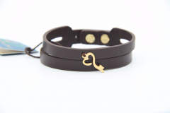 دستبند چرم و طلا طرح کلید و قلب کد HA022