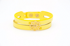 دستبند چرم و طلا طرح گل اسلیمی کد PL053