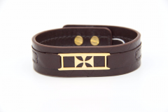 دستبند چرم و طلا طرح کلاسیک فرم صلیب کد OT065