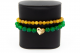 دستبند دو ردیفه طلا فرم قلب و سنگ عقیق زرد و سبز کد S228
